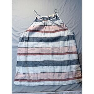 Loft Womens Linen Blend Striped Halter Tank Top Pink Blue White